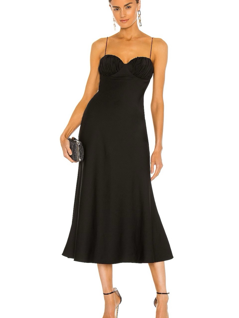 MISHA COLLECTION Black Ruched Bust Spaghetti-Strap Midi Dress